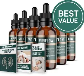 ViriFlow 6-bottle ultimate bundle with 3 free bonus ebooks and Best Value discount badge.