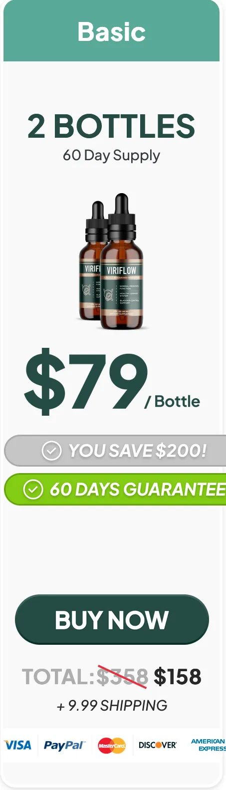 ViriFlow 2-bottle basic pack price discount with 60-day money-back guarantee.